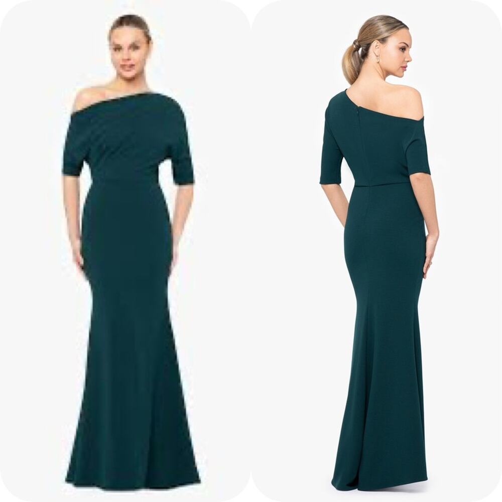 Betsy & Adam Teal Off-Shoulder Maxi Dress